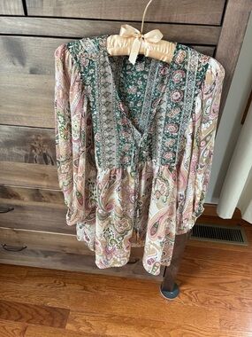 Paisley Boho Tunic in Green, Pink and Cream